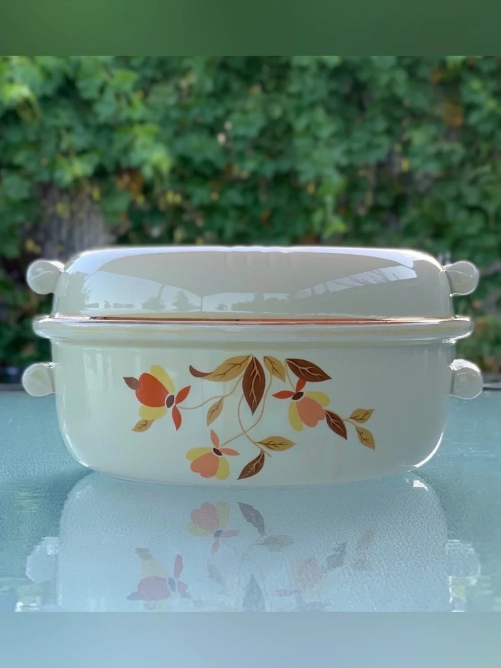 Hall's Superior Autumn Leaf Jewel Stoneware 2 Qt Baking Casserole Dish with Lid